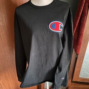 Vintage Champion Black Long‎ Sleeve Shirt (XL) with Old-School Patch Logo